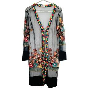 Asha Sheer Floral Embroidered Kimono‎ Fairy Womens O/S Whimsigoth Boho Festival